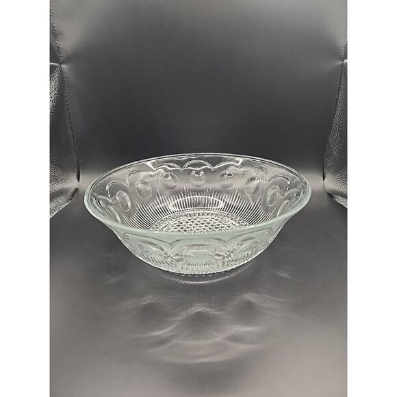 Vintage Bartlett Collins Clear Glass Thumbprint Serving Bowl - 8.5" No Chips - Picture 1 of 6